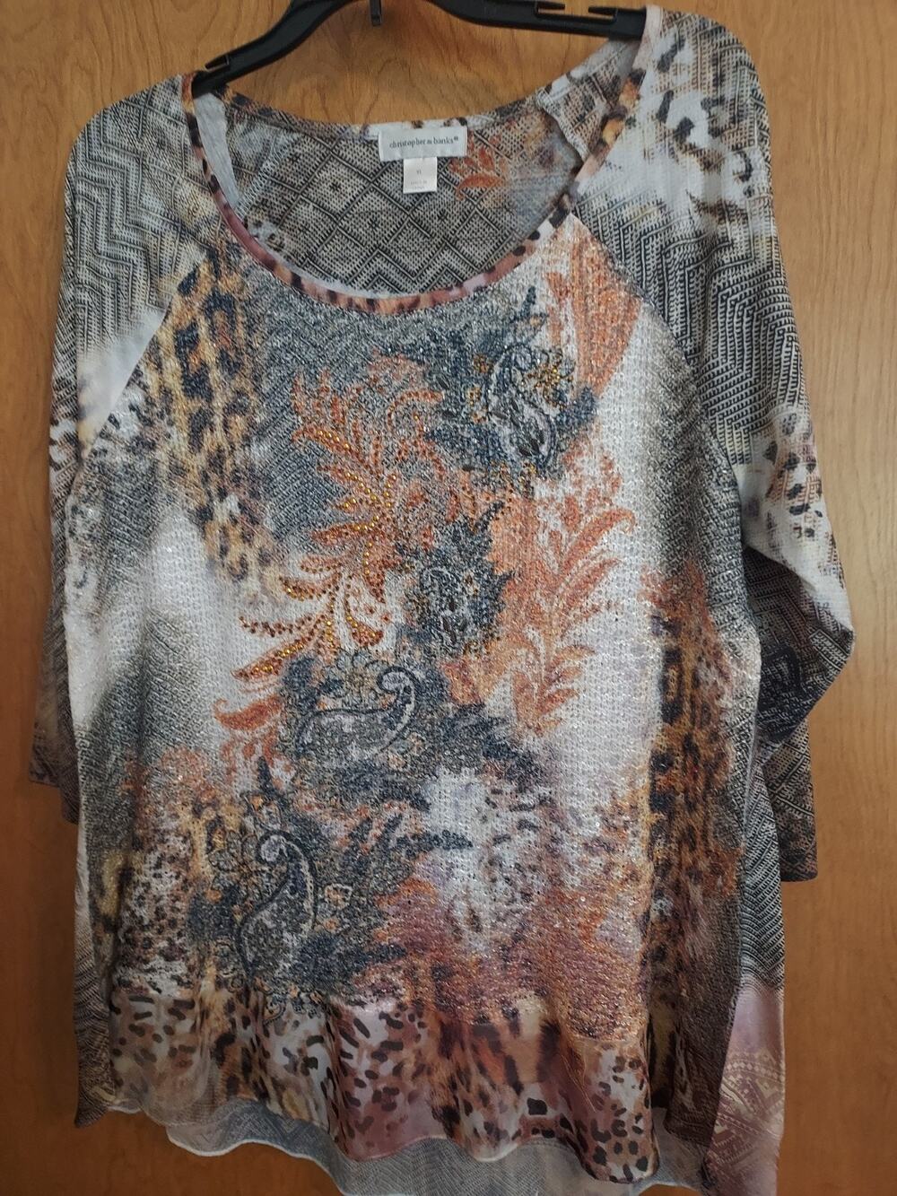 Christopher and banks Light Sweater Top size XL floral earthtones longer design